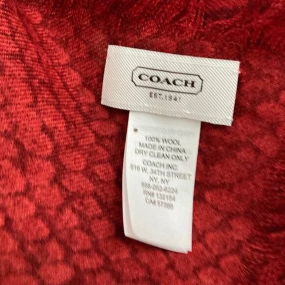 Coach Red Purple Magenta Wool Scarf Shawl Pashima Fringe 50" X 50" - Picture 2 of 11